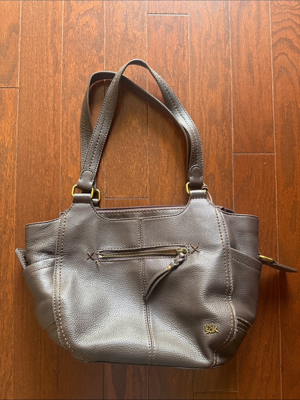 The Sak Brown Leather Shoulder Bag with Gold Accents